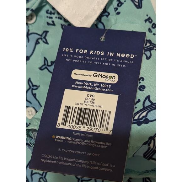 Life is Good Pet Small Dog Shirt Lightweight Button-Up Blue Shark Short Sleeve - Picture 3 of 6